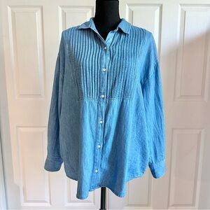 Old Navy Blue Chambray Denim Button Down Shirt with Pleated Bib Detail